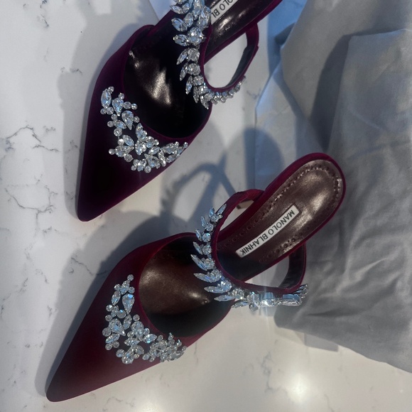 Manolo Blahnik Shoes - MANOLO BLAHNIK - LURUM - Burgundy VELVET Crystal Embellished